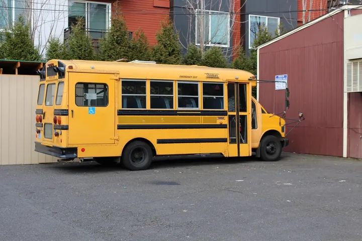 A yellow school bus.